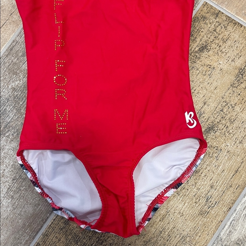 K-Bee Red Plaid Gymnastics Leotard Leo Size 9/10 - Picture 4 of 5